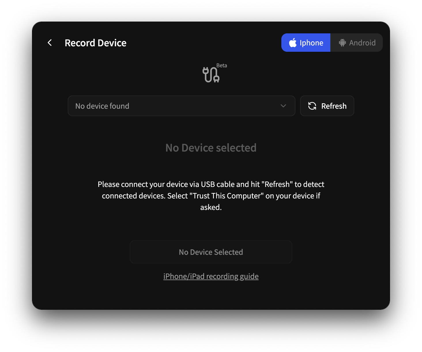 Start recording iPhone or iPad on Mac